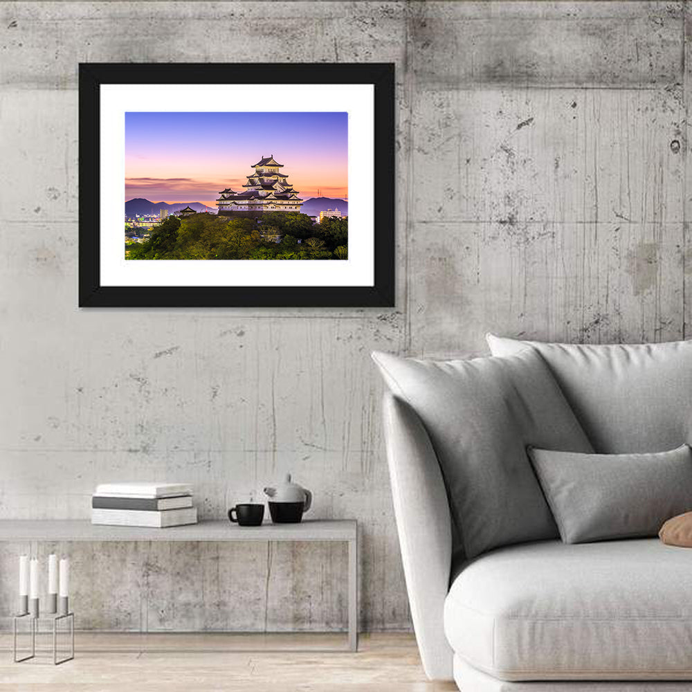 Himeji Castle at Dusk Wall Art in a room, landscape