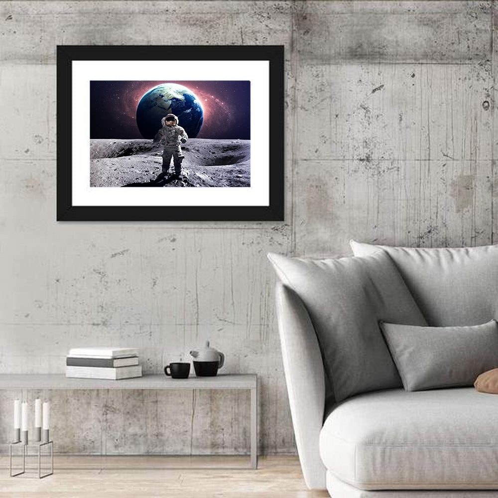 Astronaut At Spacewalk On Moon Wall Art