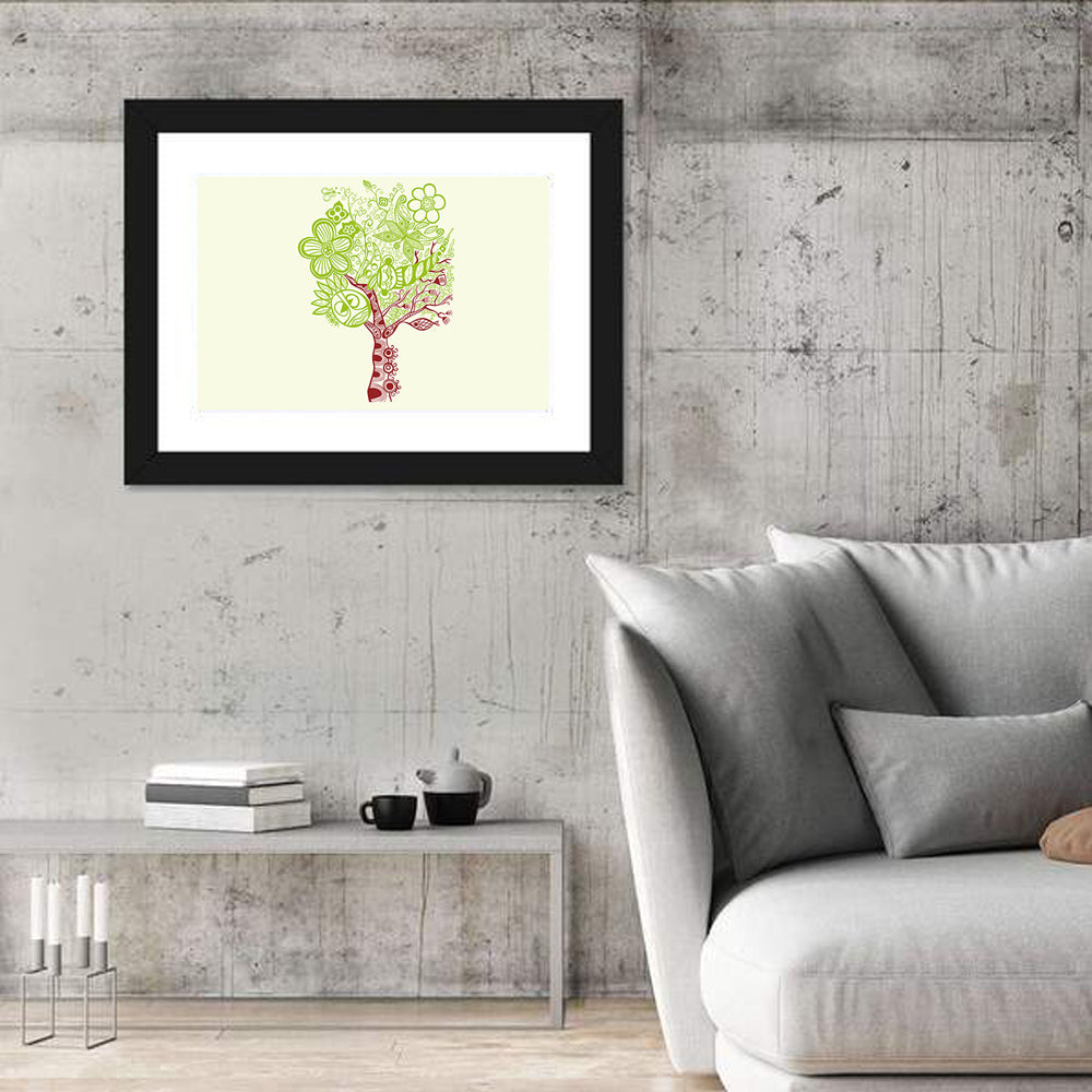 Surreal Tree with Sun Face Wall Art