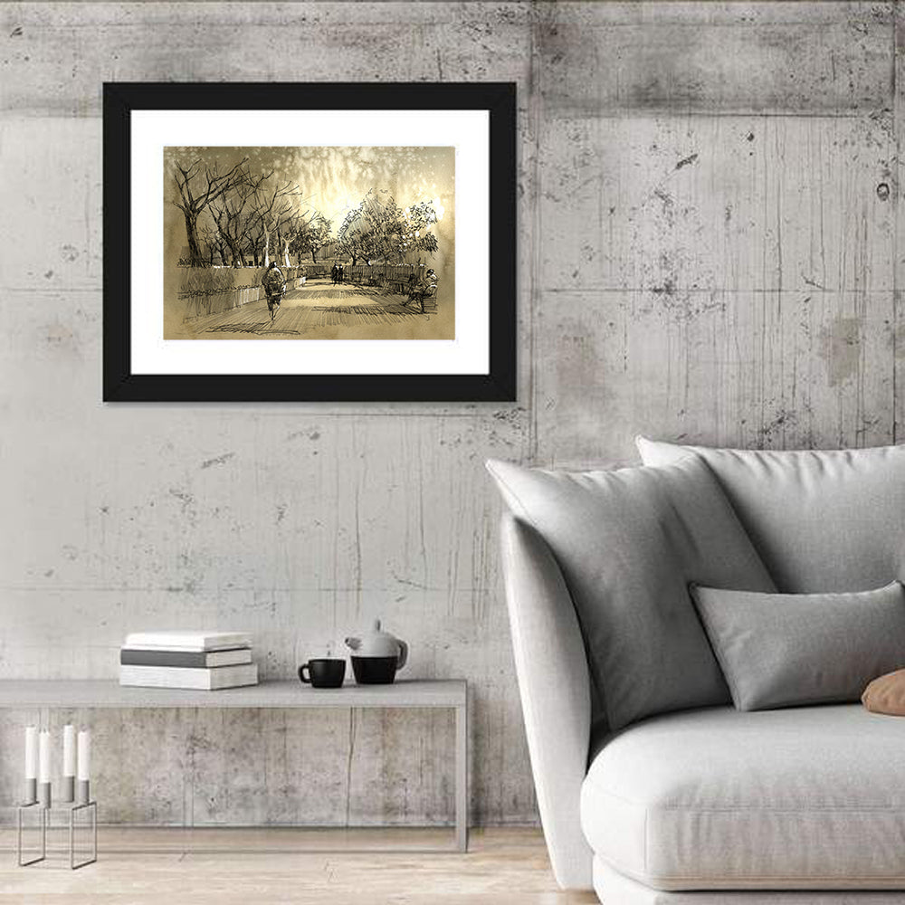 Late Afternoon Park Walkway Sketch Wall Art