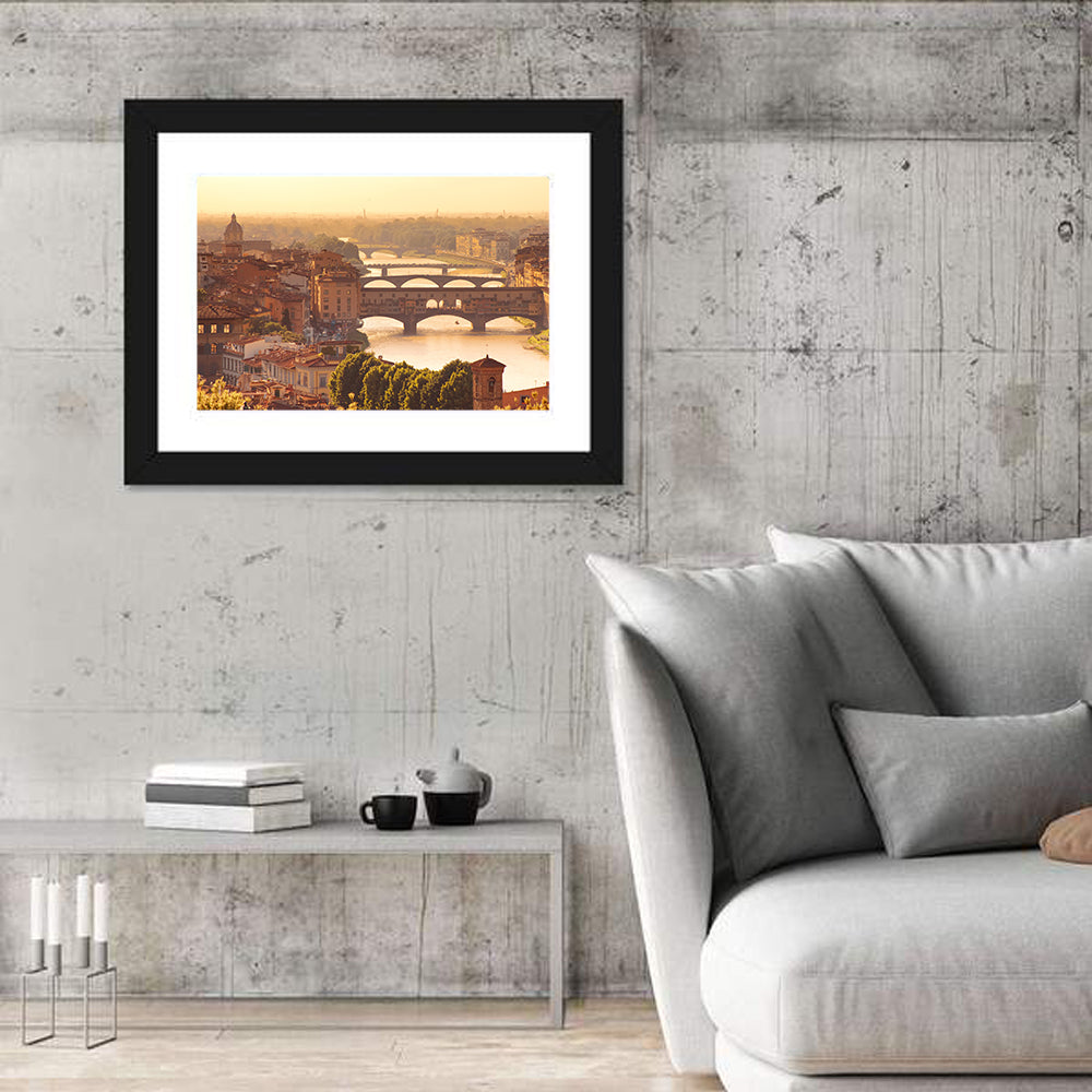 Ponte Vecchio at Golden Hour Wall Art in a room, landscape
