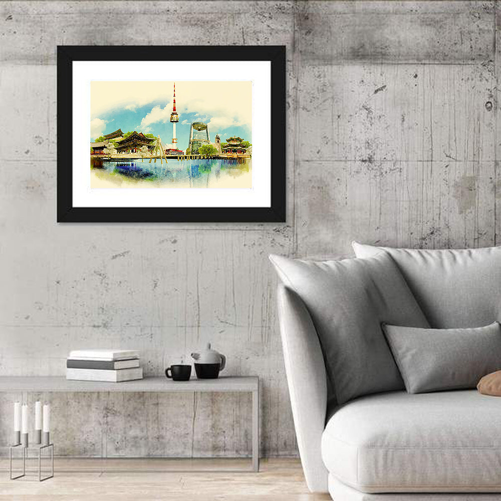Seoul Skyline with N Seoul Tower Wall Art in a room, landscape