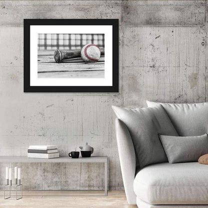 Worn Baseball and Bat on Wood Wall Art