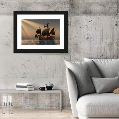 Pirate Ship at Sunset Wall Art