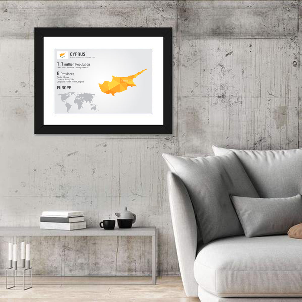Cyprus Low-poly Map Wall Art in a room, landscape