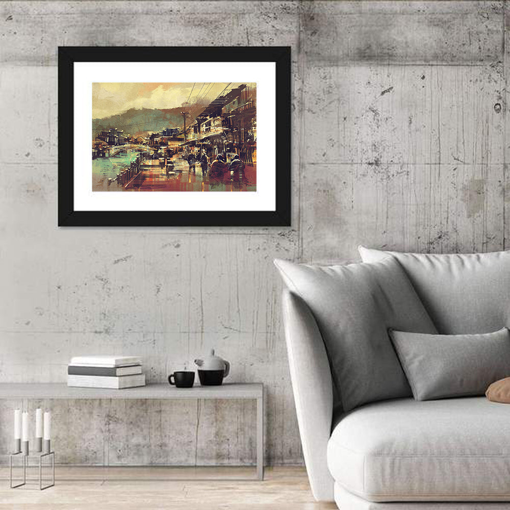 Old Riverside Village at Dusk Wall Art