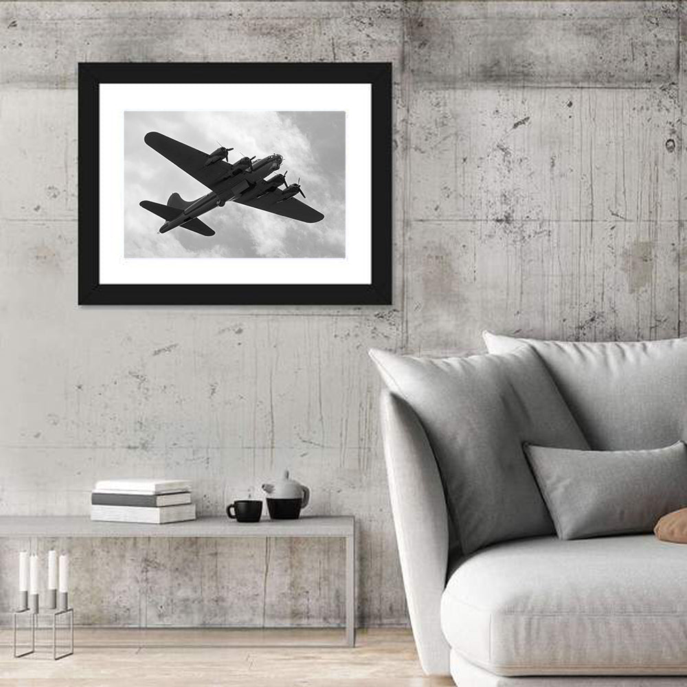 B-17 Heavy Bomber in Flight Wall Art in a room, landscape