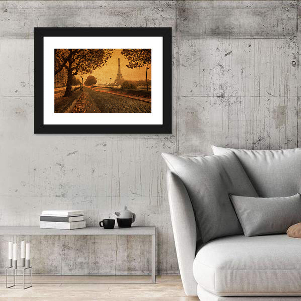 Paris Street Autumn Dusk Wall Art in a room, landscape