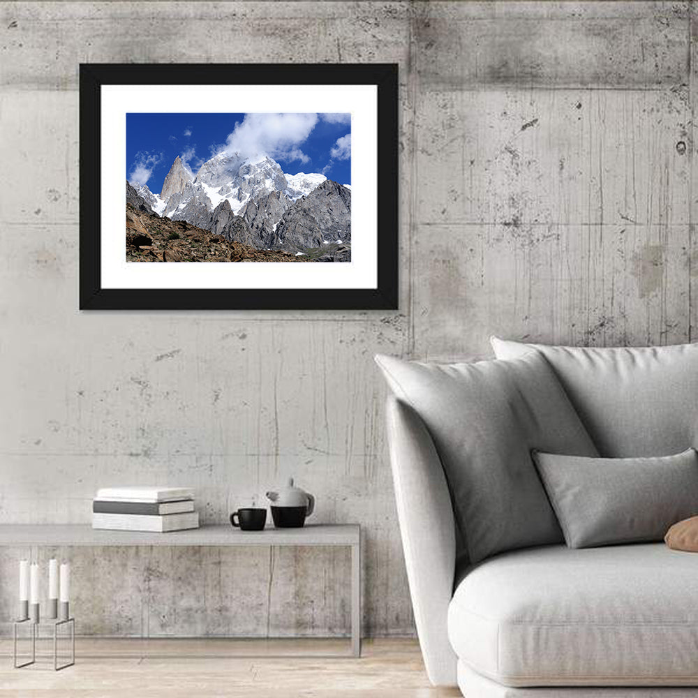 Snow-capped Hunza Peak Wall Art in a room, landscape