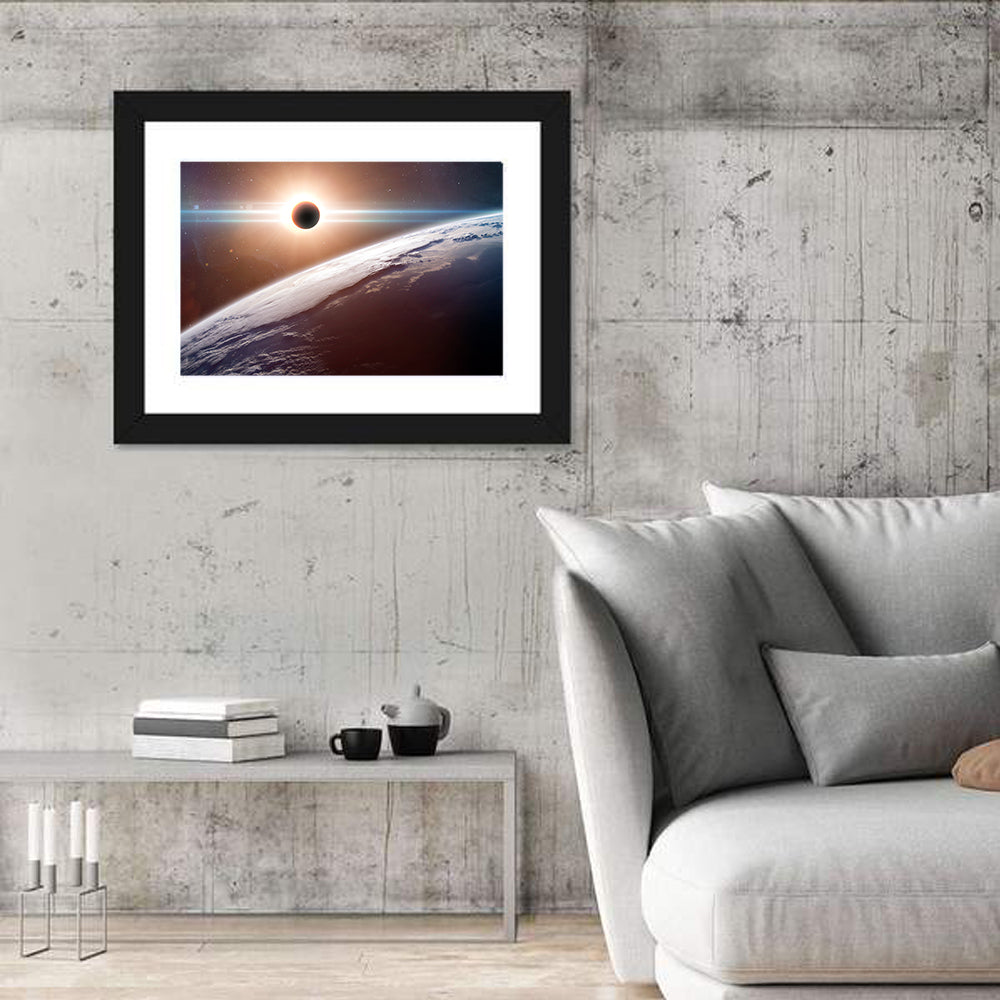 Eclipsed Earth from Space Wall Art in a room, landscape