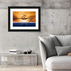 Landing Jet Over Ocean at Sunset Wall Art