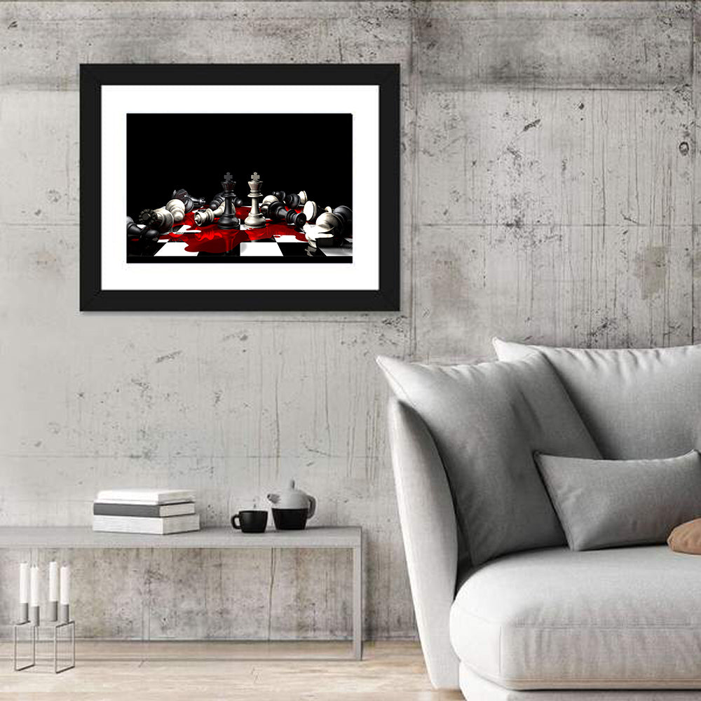 Two Kings on Black Chessboard Wall Art in a room, landscape