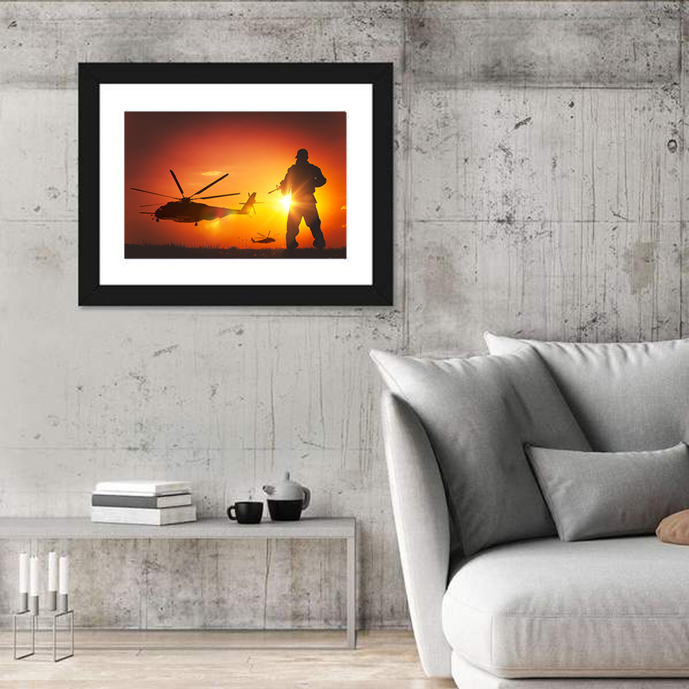 Soldier Silhouette at Sunset Wall Art