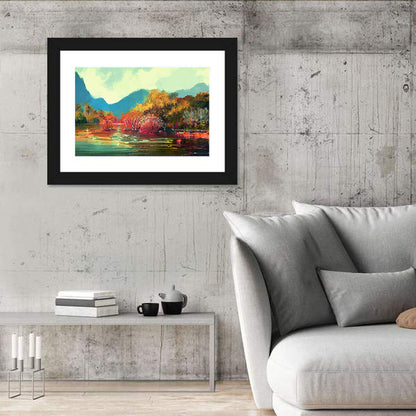 Golden Autumn Lake Reflection Wall Art