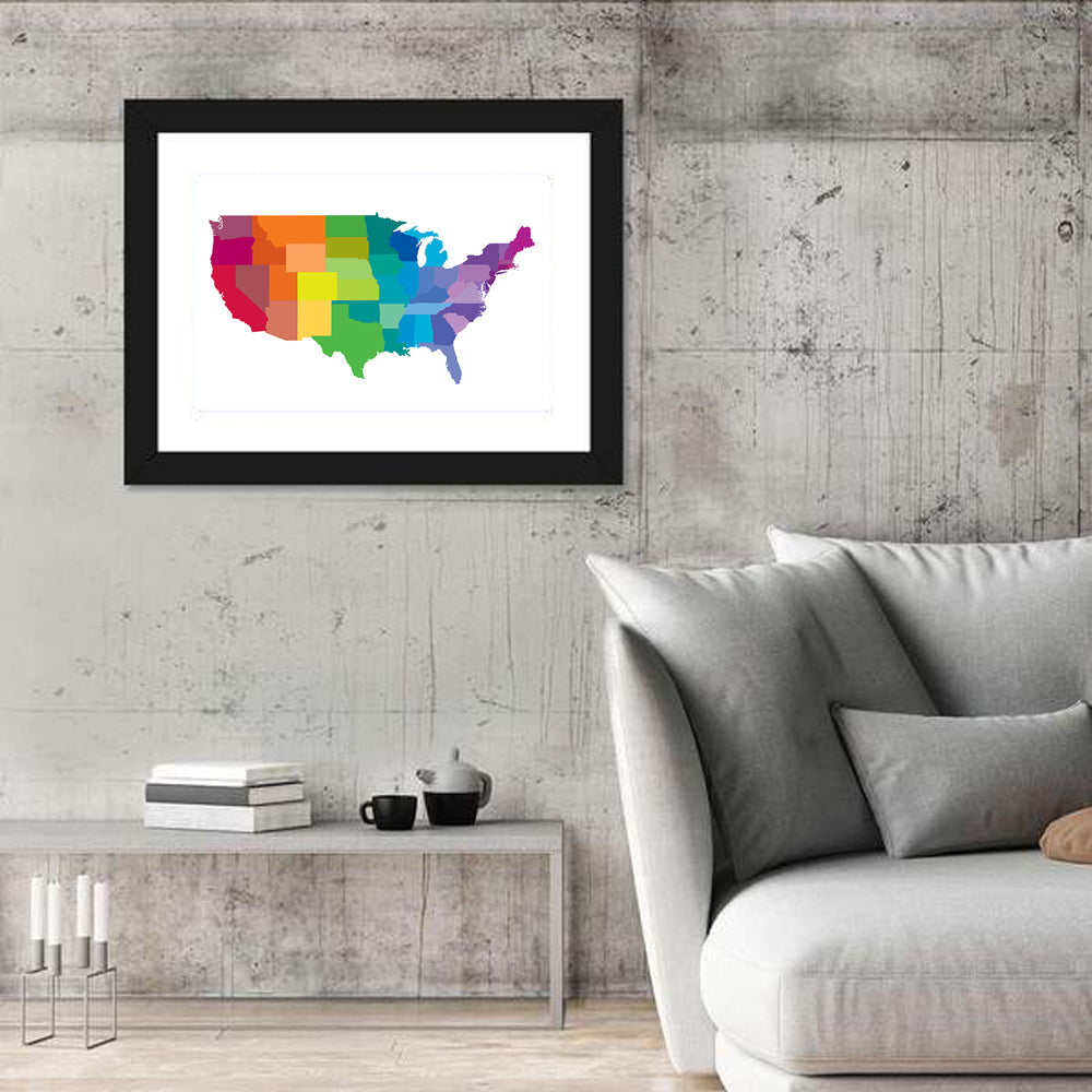 Rainbow United States Map Wall Art