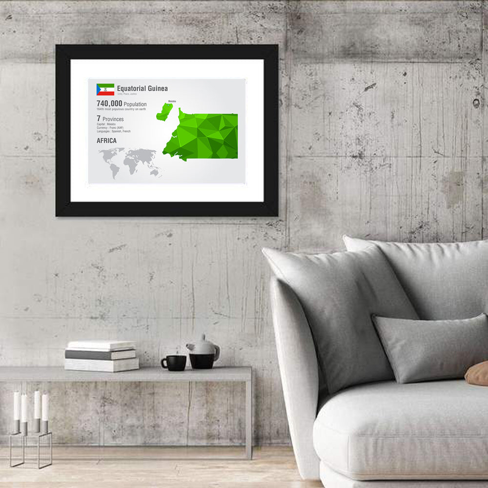 Equatorial Guinea Map Wall Art in a room, landscape