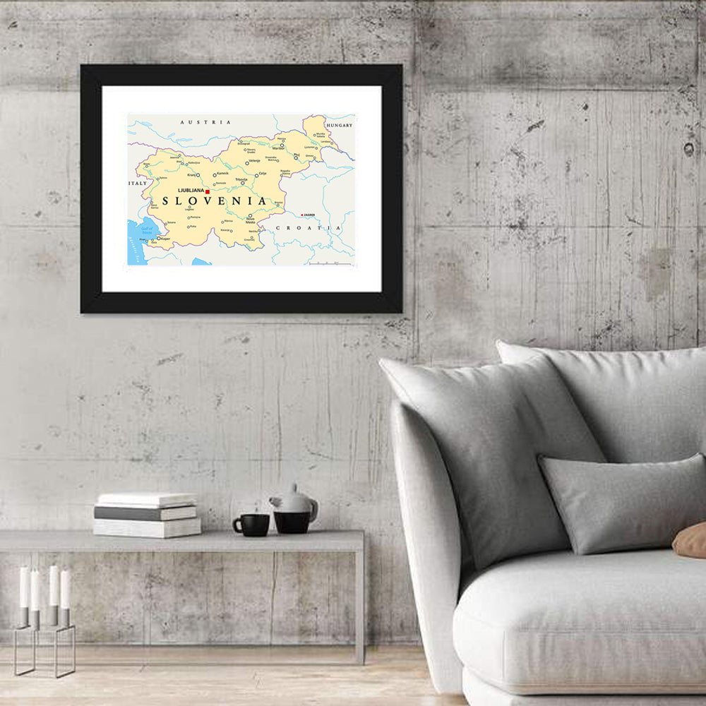 Slovenia Political Map Wall Art in a room, landscape
