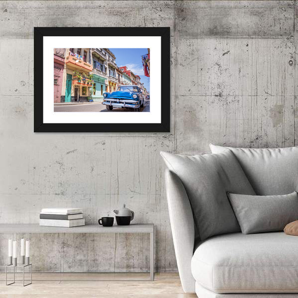 Vintage American Car on Colorful Street Wall Art