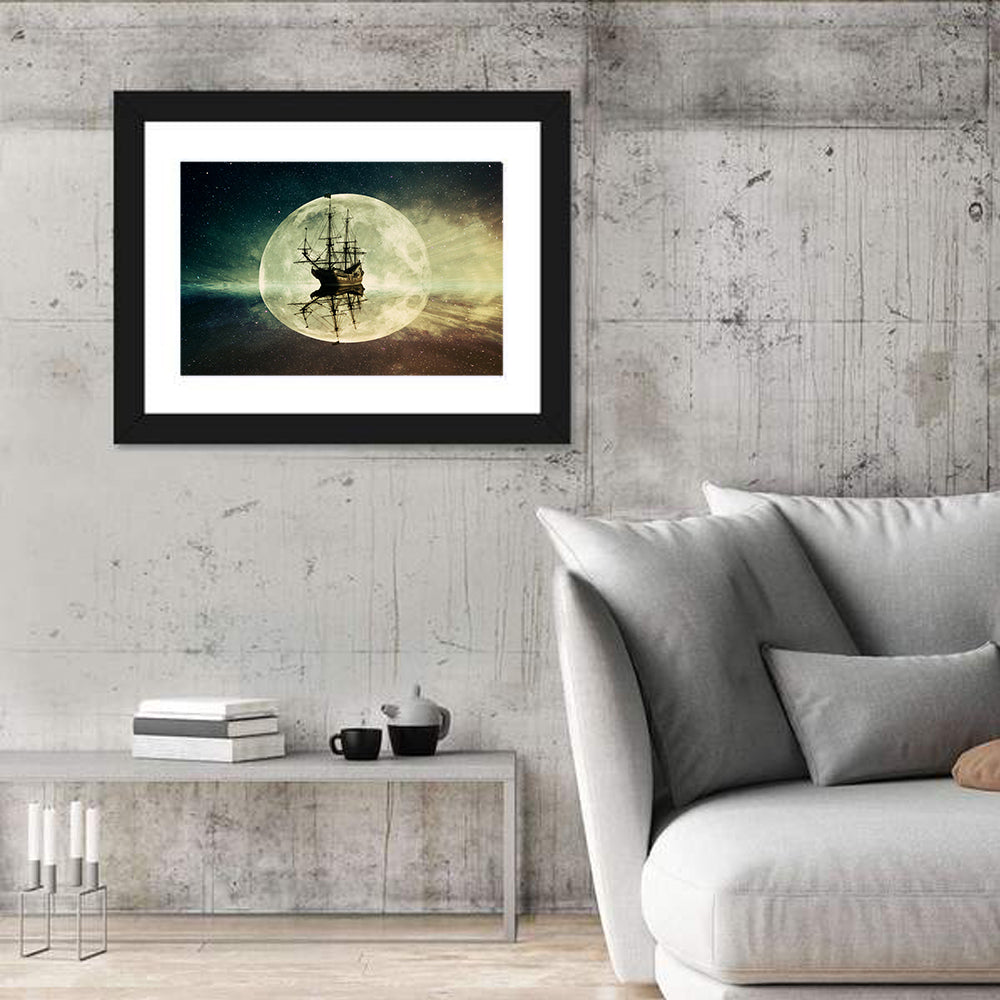 Moonlit Floating Ship Wall Art