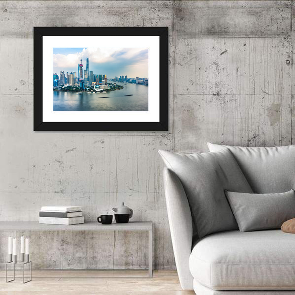 Shanghai Bund Skyline with Oriental Pearl Tower Wall Art in a room, landscape