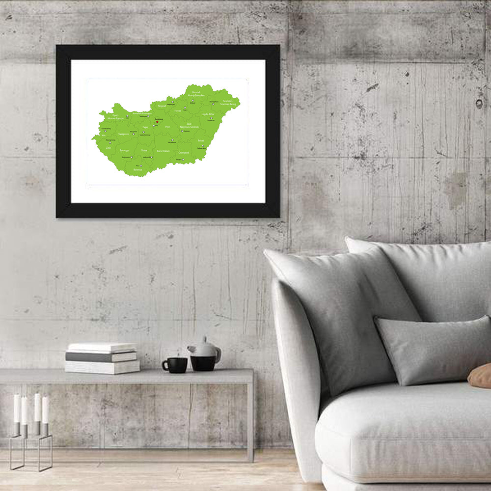 Hungary Administrative Map Wall Art in a room, landscape