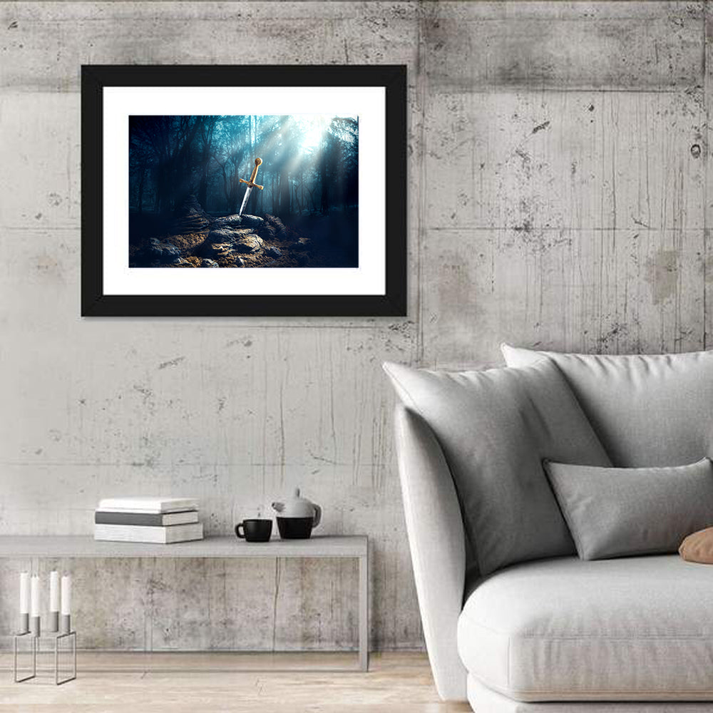 Enchanted Sword in the Stone Wall Art in a room, landscape