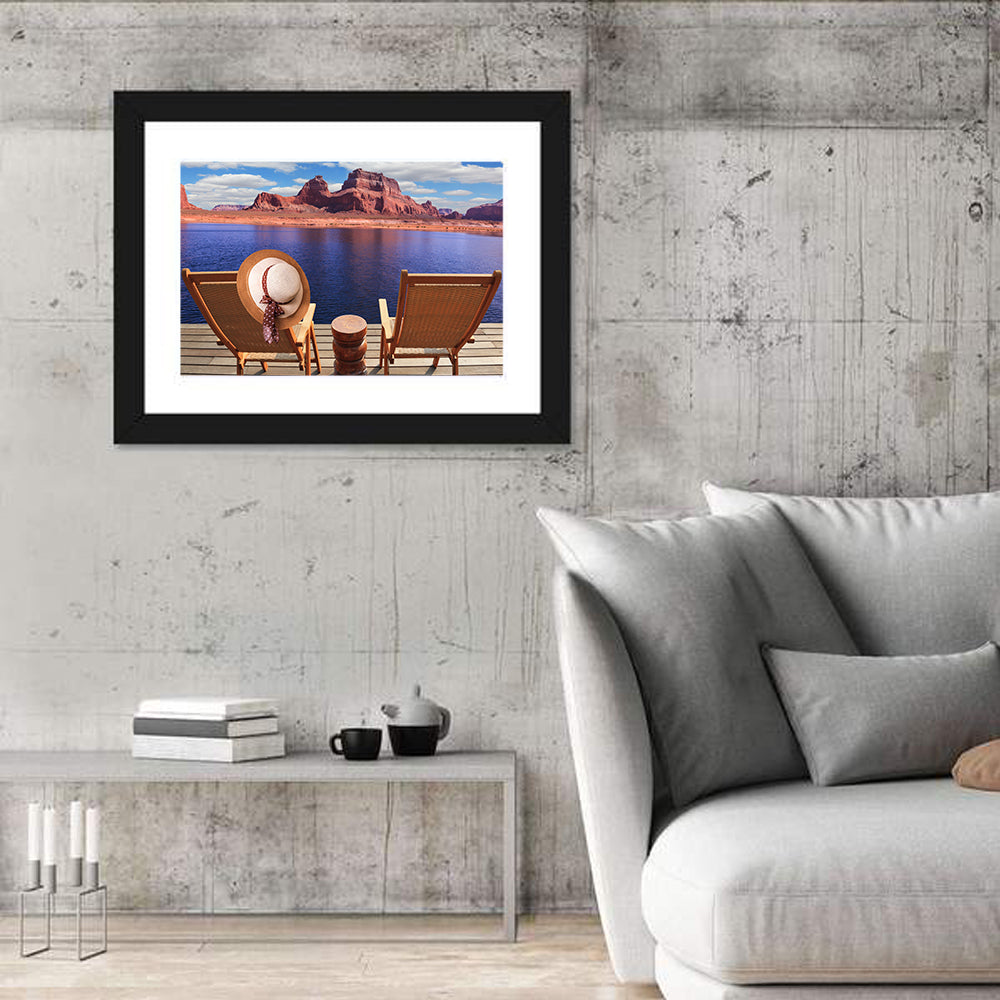 Lake Powell Dock View Wall Art in a room, landscape
