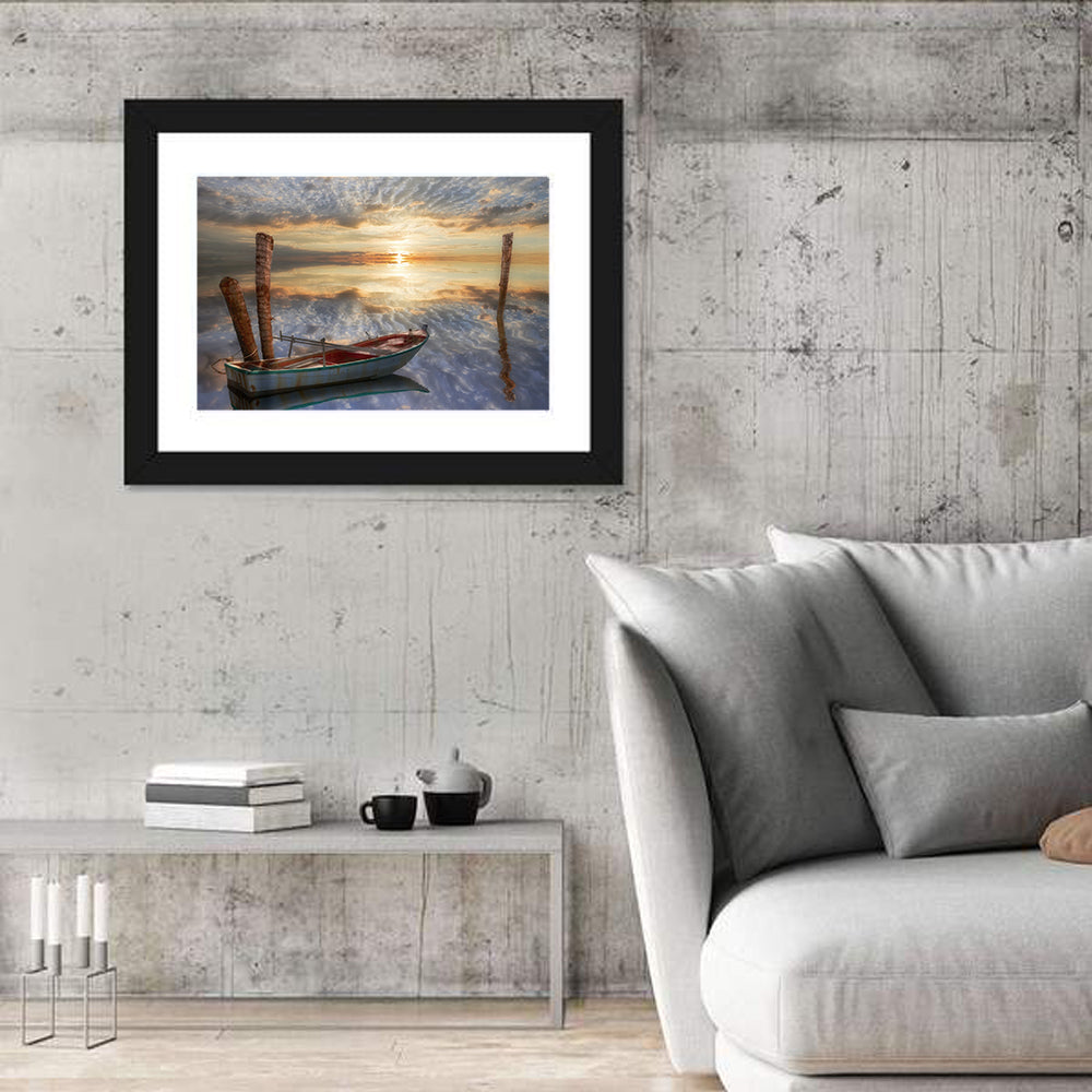 Lonely Boat at Sunset Wall Art