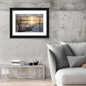 Old Lonely Boat In Lake Wall Art