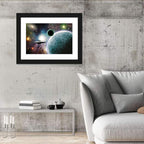Saucer Near Cratered Planet Wall Art