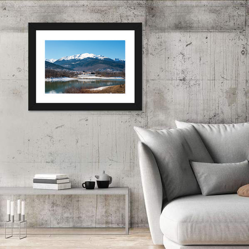 Lake Plastira Winter Landscape Wall Art in a room, landscape