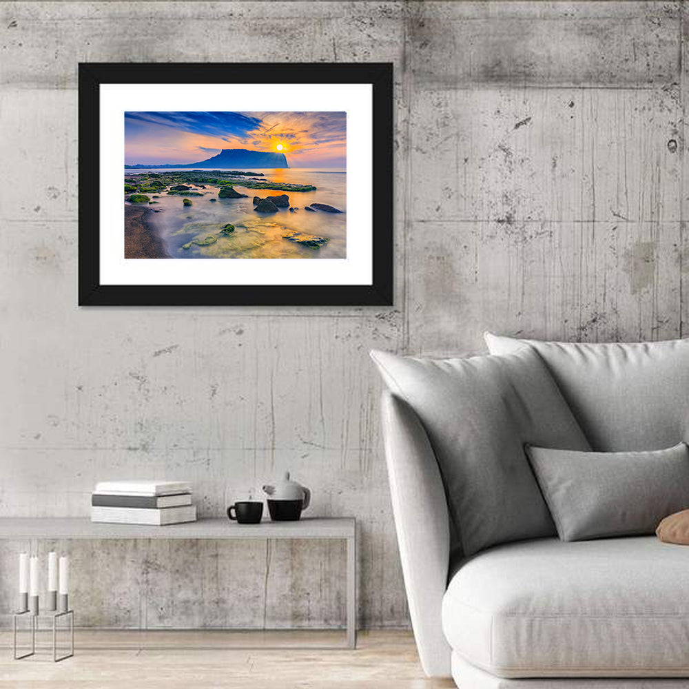 Sunrise Over Seongsan Ilchulbong Wall Art in a room, landscape