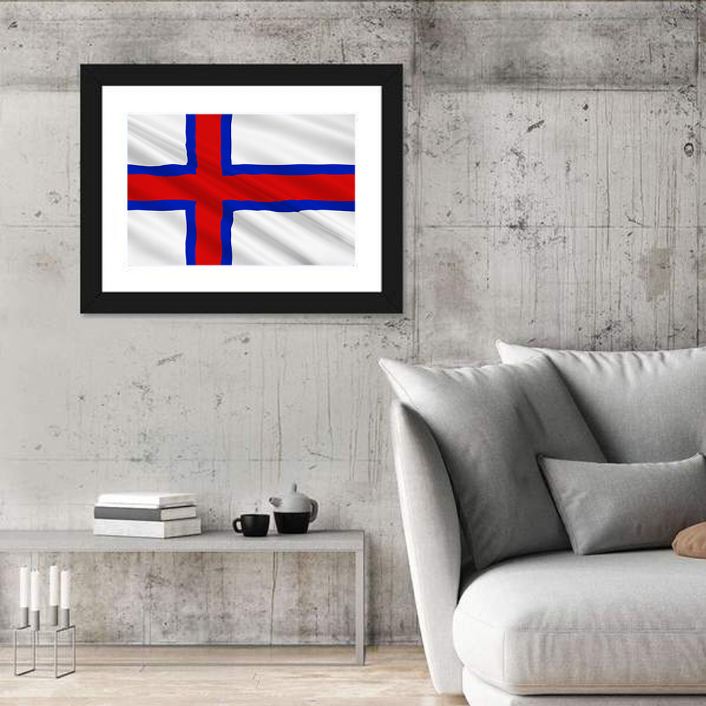 Faroe Islands Flag Wall Art in a room, landscape