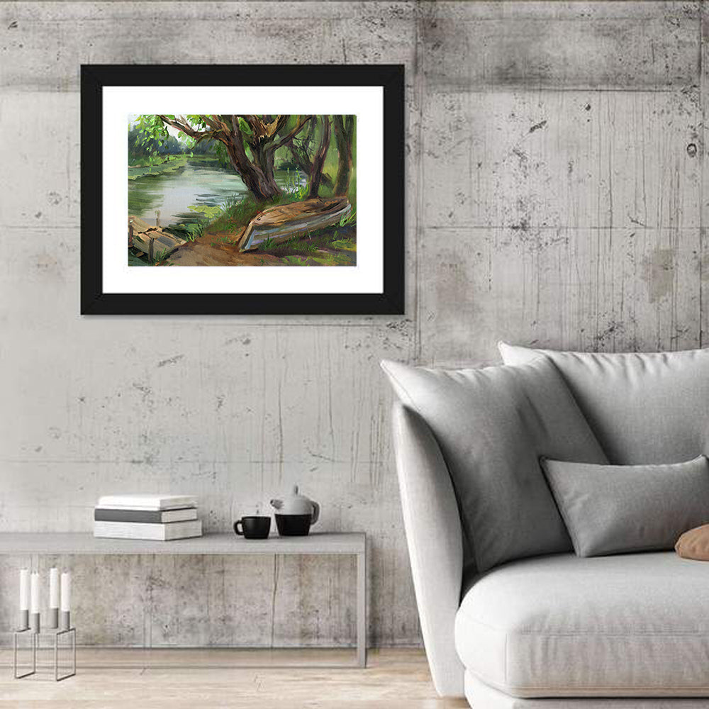 Willows Beside a Quiet River Wall Art in a room, landscape