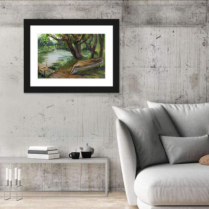 Overturned Boat on Quiet River Wall Art