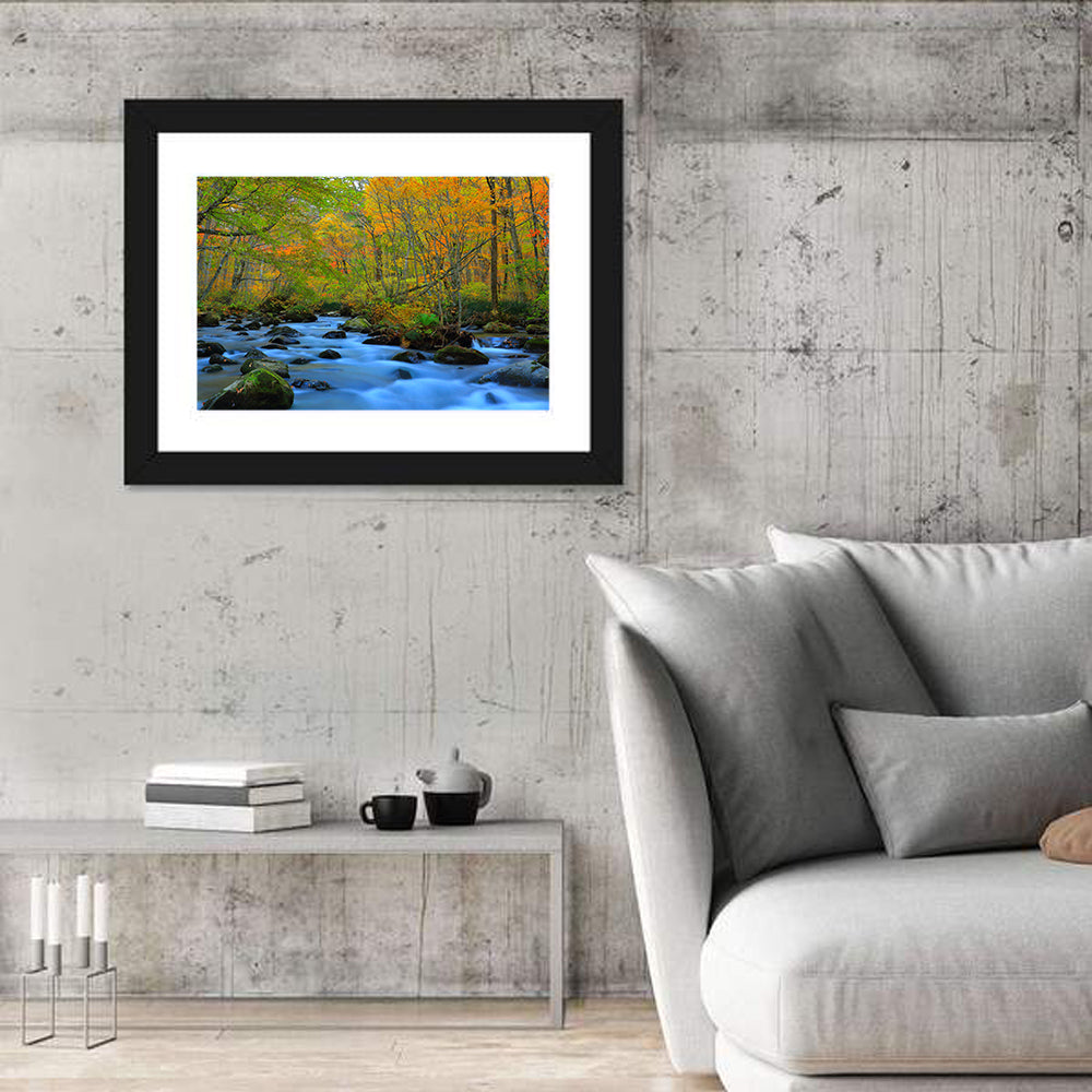 Oirase Gorge Autumn Stream Wall Art in a room, landscape