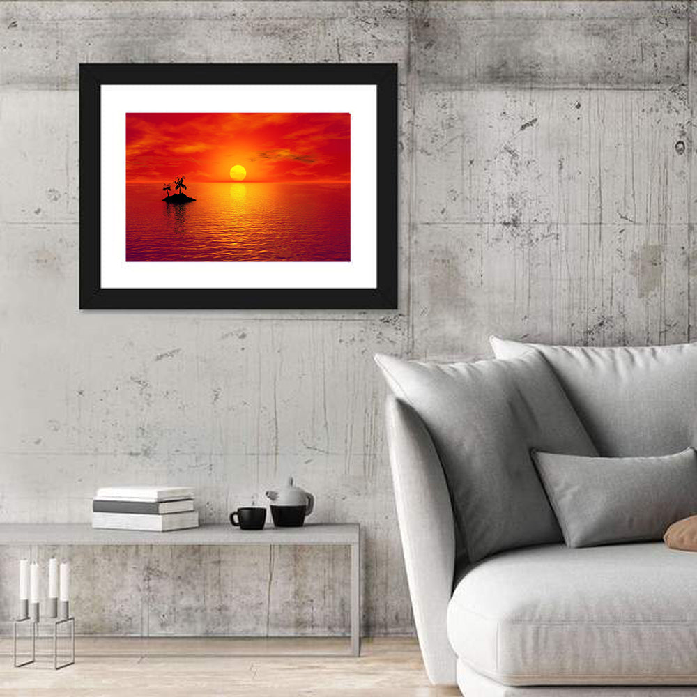 Coconut Island Sunset Wall Art in a room, landscape