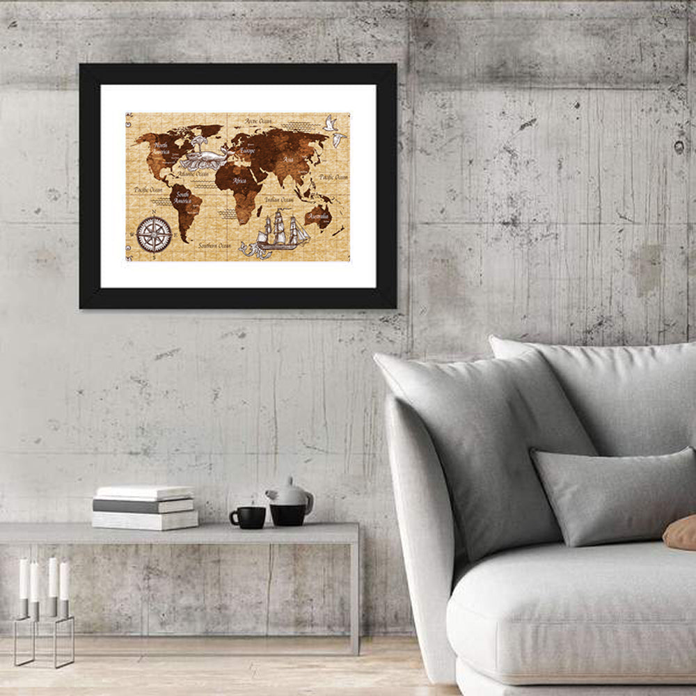 Vintage Nautical World Map Wall Art