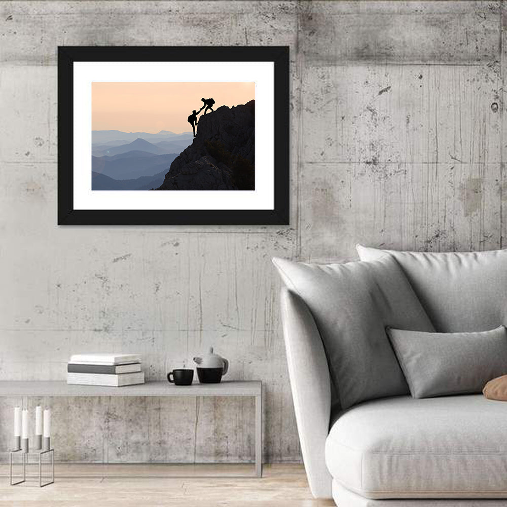 Sunset Mountaineering Silhouette Wall Art