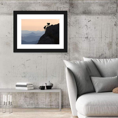 Sunset Mountaineering Silhouette Wall Art