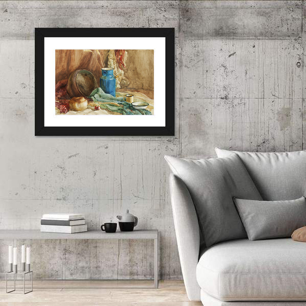 Blue Milk Can Watercolor Still Life Wall Art