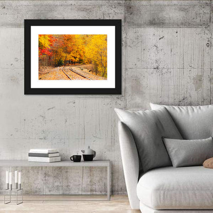 Curving Railroad Through Autumn Forest Wall Art