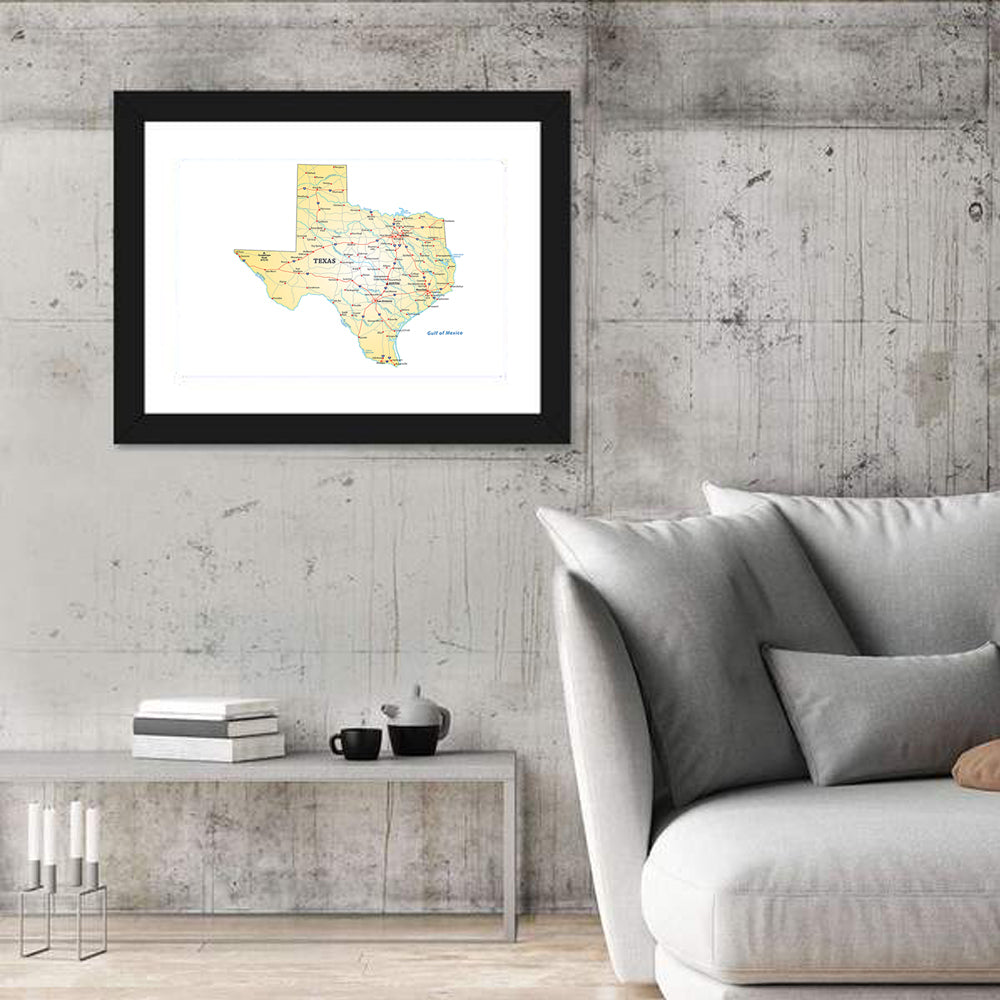 Texas Road Map Illustration Wall Art
