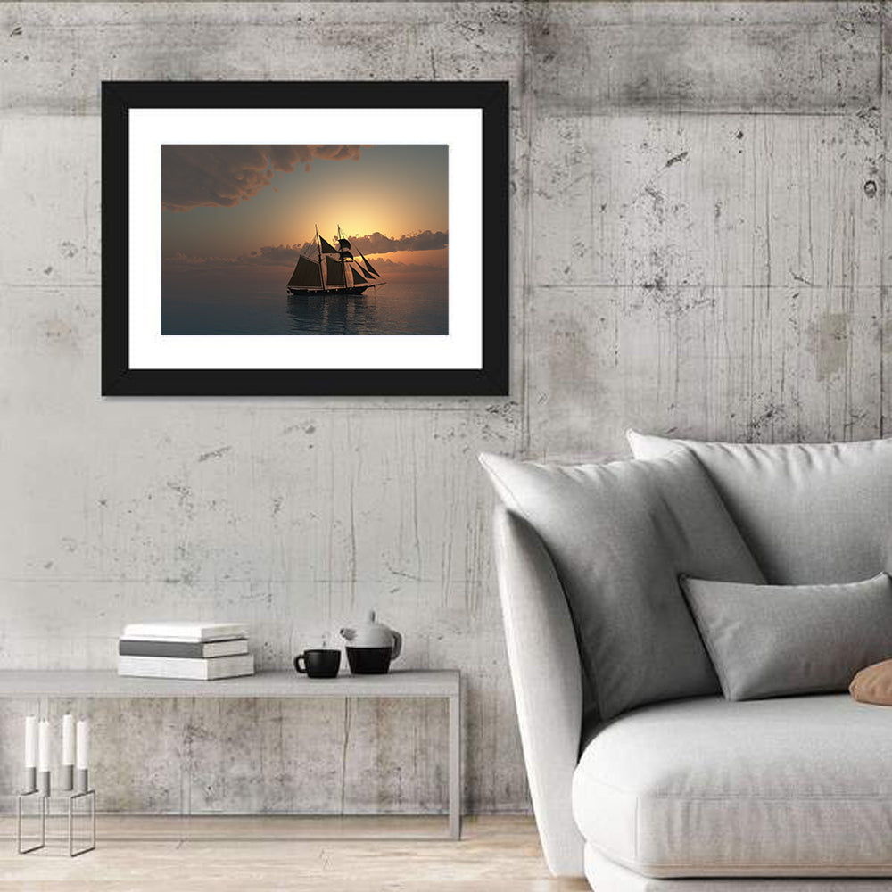 Golden Schooner at Sunset Wall Art