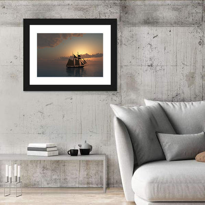 Golden Schooner at Sunset Wall Art