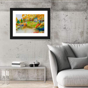 Autumn Landscape Near Pond Wall Art