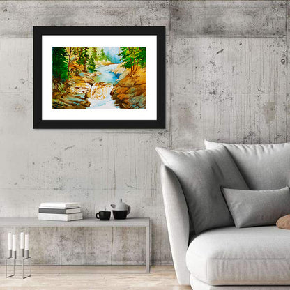 Mossy Forest Waterfall Wall Art