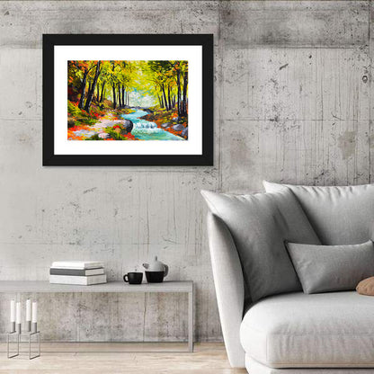 Winding Autumn Stream with Waterfall Wall Art