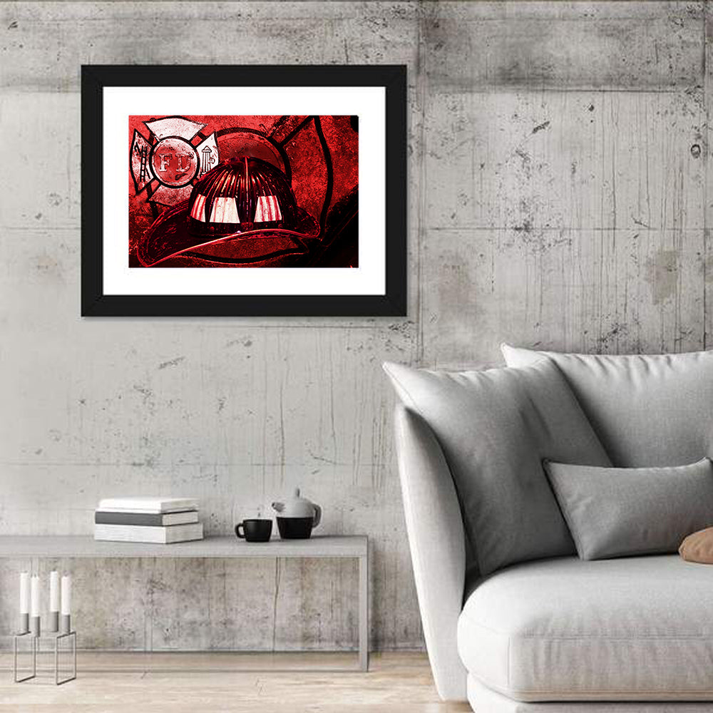 Vintage Fire Helmet with Maltese Cross Wall Art