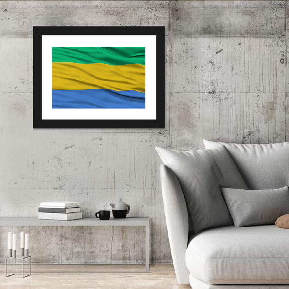 Gabon National Flag Wall Art in a room, landscape